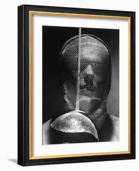 Portrait of Fencer Wearing Sabre Mask-Andreas Feininger-Framed Photographic Print