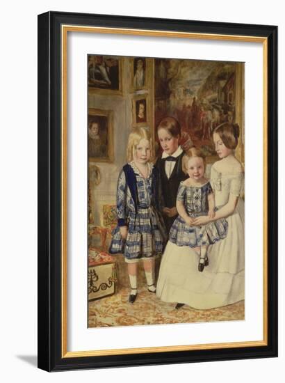 Portrait of Four Children of the Wyatt Family, the Girl Standing Being Mary Wyatt, the Boy beside H-John Everett Millais-Framed Giclee Print