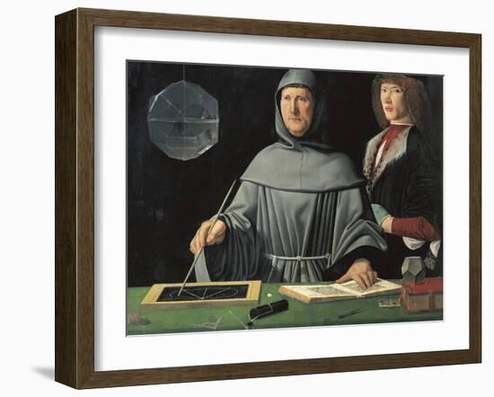 Portrait of Fra Luca Pacioli with a Pupil-Jacopo de'Barbari-Framed Art Print