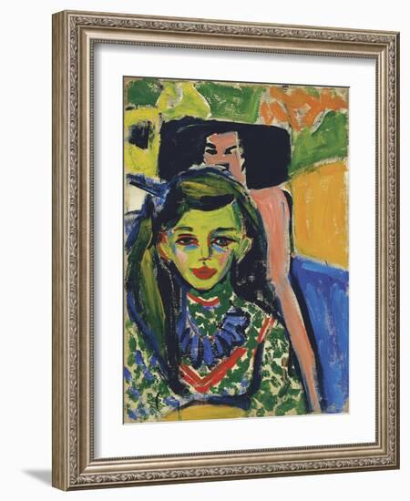 Portrait of Franzi in Front of Carved Chair, 1910-Ernst Ludwig Kirchner-Framed Giclee Print