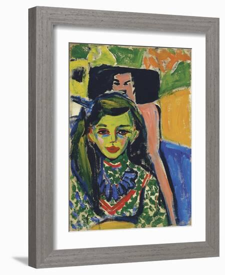 Portrait of Franzi in Front of Carved Chair, 1910-Ernst Ludwig Kirchner-Framed Giclee Print