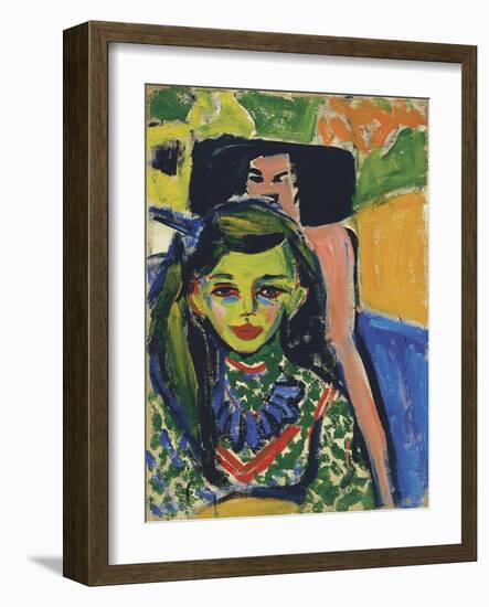 Portrait of Franzi in Front of Carved Chair, 1910-Ernst Ludwig Kirchner-Framed Giclee Print