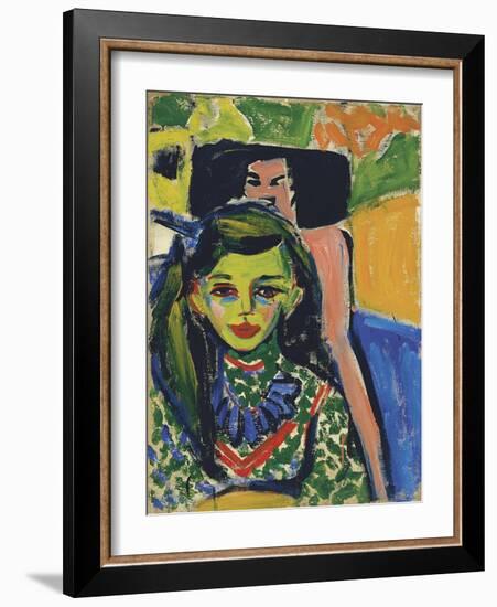 Portrait of Franzi in Front of Carved Chair, 1910-Ernst Ludwig Kirchner-Framed Giclee Print