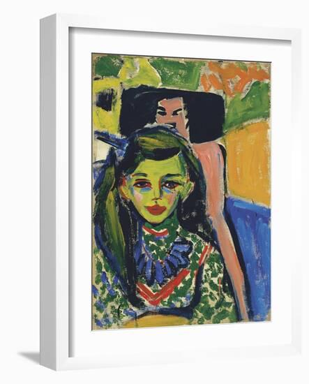 Portrait of Franzi in Front of Carved Chair, 1910-Ernst Ludwig Kirchner-Framed Giclee Print
