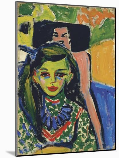 Portrait of Franzi in Front of Carved Chair, 1910-Ernst Ludwig Kirchner-Mounted Giclee Print