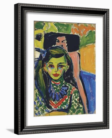 Portrait of Franzi in Front of Carved Chair, 1910-Ernst Ludwig Kirchner-Framed Giclee Print