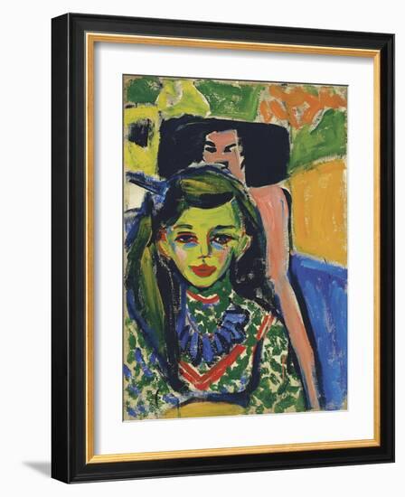 Portrait of Franzi in Front of Carved Chair, 1910-Ernst Ludwig Kirchner-Framed Giclee Print