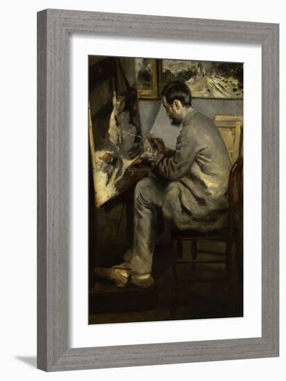 Portrait of Frederic Bazille Painting 'The Heron in Flight,' 1867-Pierre-Auguste Renoir-Framed Art Print