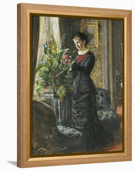 Portrait of Fru Lisen Samson, Nee Hirsch, Arranging Flowers at a Window, 1881-Anders Leonard Zorn-Framed Premier Image Canvas