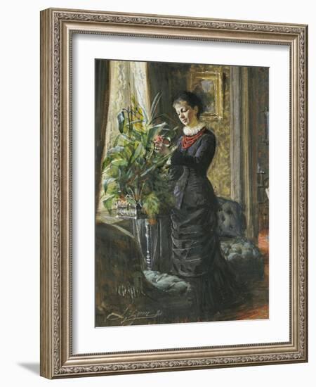 Portrait of Fru Lisen Samson, Nee Hirsch, Arranging Flowers at a Window, 1881-Anders Leonard Zorn-Framed Giclee Print