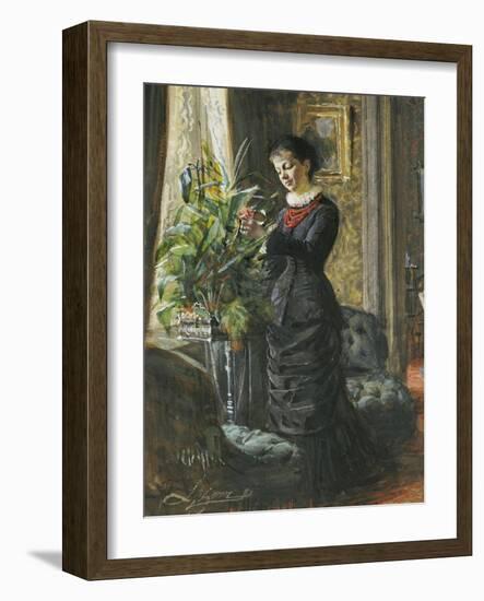 Portrait of Fru Lisen Samson, Nee Hirsch, Arranging Flowers at a Window, 1881-Anders Leonard Zorn-Framed Giclee Print