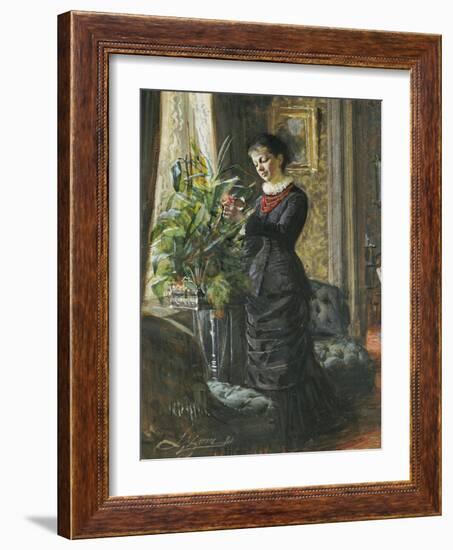 Portrait of Fru Lisen Samson, Nee Hirsch, Arranging Flowers at a Window, 1881-Anders Leonard Zorn-Framed Giclee Print