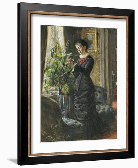 Portrait of Fru Lisen Samson, Nee Hirsch, Arranging Flowers at a Window, 1881-Anders Leonard Zorn-Framed Giclee Print