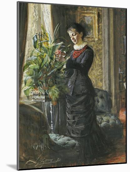 Portrait of Fru Lisen Samson, Nee Hirsch, Arranging Flowers at a Window, 1881-Anders Leonard Zorn-Mounted Giclee Print