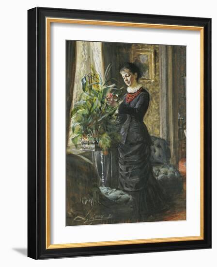 Portrait of Fru Lisen Samson, Nee Hirsch, Arranging Flowers at a Window, 1881-Anders Leonard Zorn-Framed Giclee Print