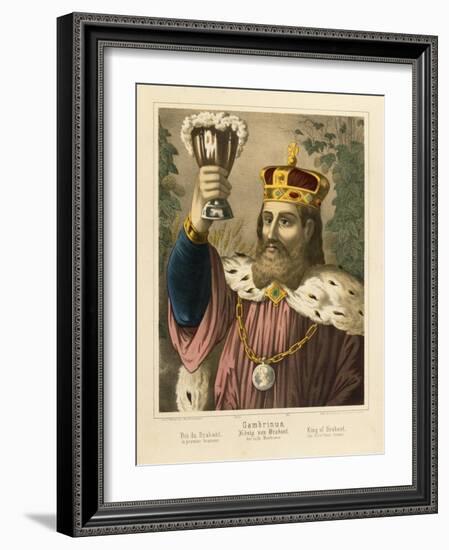 Portrait of Gambrinus, Legendary King of Flanders, Pictorial Broadsheet Published by F.C.…-German School-Framed Giclee Print