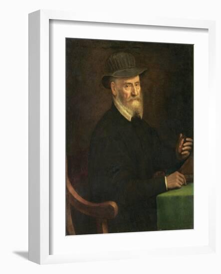 Portrait of Giulio Clovio (1498-1578), Miniature Artist, Holding a Miniature Thought to Be of the A-Sofonisba Anguissola-Framed Giclee Print