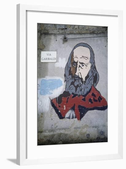 Portrait of Giuseppe Garibaldi (1807-1882), Mural in Orgosolo, Sardinia, Italy-null-Framed Giclee Print