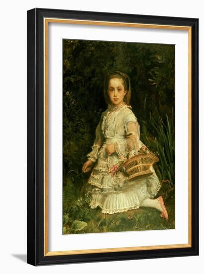 Portrait of Gracia, Full Length, Wearing a White Dress, Picking Wild Flowers-John Everett Millais-Framed Giclee Print