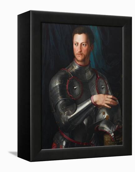 Portrait of Grand Duke of Tuscany Cosimo I De' Medici (1519-157) in Armour, Ca 1545-Agnolo Bronzino-Framed Premier Image Canvas