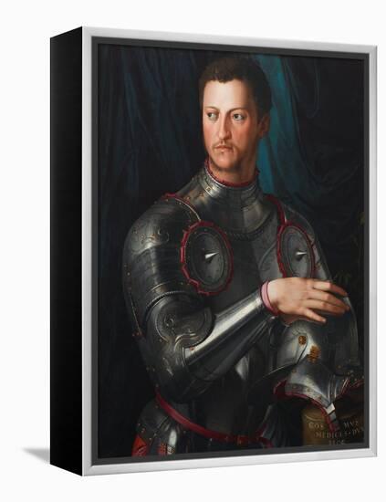 Portrait of Grand Duke of Tuscany Cosimo I De' Medici (1519-157) in Armour, Ca 1545-Agnolo Bronzino-Framed Premier Image Canvas