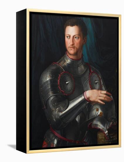 Portrait of Grand Duke of Tuscany Cosimo I De' Medici (1519-157) in Armour, Ca 1545-Agnolo Bronzino-Framed Premier Image Canvas