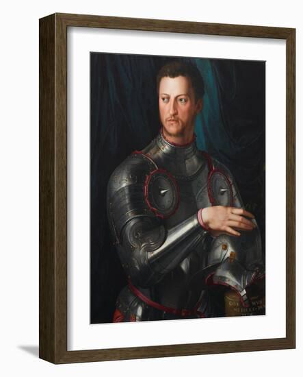 Portrait of Grand Duke of Tuscany Cosimo I De' Medici (1519-157) in Armour, Ca 1545-Agnolo Bronzino-Framed Giclee Print