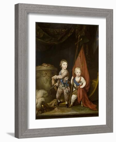 Portrait of Grand Dukes Alexander Pavlovich and Constantine Pavlovich, as Children, 1781-Richard Brompton-Framed Giclee Print