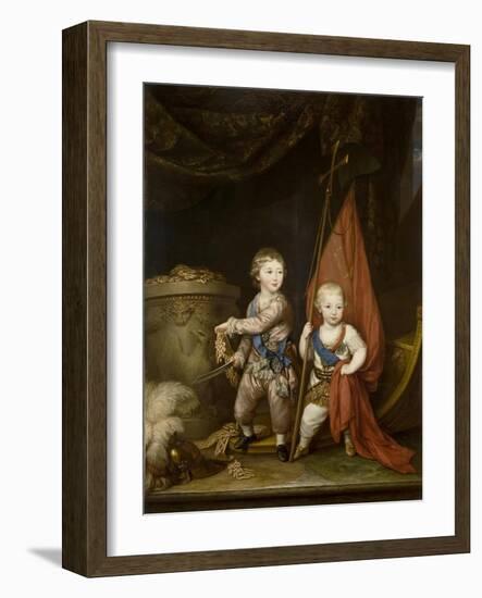 Portrait of Grand Dukes Alexander Pavlovich and Constantine Pavlovich, as Children, 1781-Richard Brompton-Framed Giclee Print