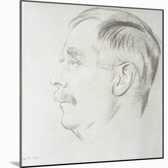 Portrait of H.G. Wells (1866-1946), 1918 (Litho)-William Rothenstein-Mounted Giclee Print