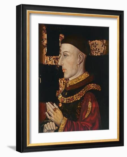 Portrait of Henry V (1387-1422) (During Restoration) (Oil on Panel) (See 99913)-English-Framed Giclee Print