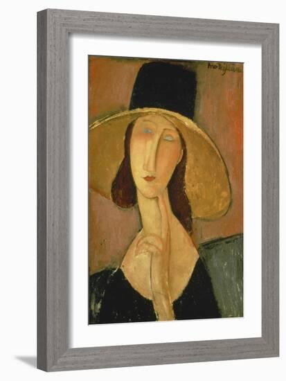 Portrait of Jeanne Hebuterne in a Large Hat-Amedeo Modigliani-Framed Giclee Print