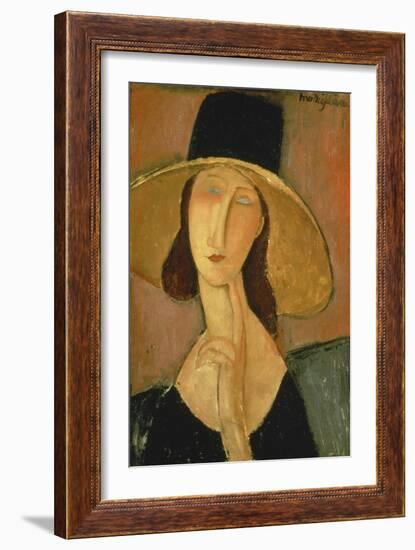 Portrait of Jeanne Hebuterne in a Large Hat-Amedeo Modigliani-Framed Giclee Print