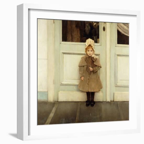 Portrait of Jeanne Kefer, at a Door Wearing a Pink Bonnet and Grey Coat-Fernand Khnopff-Framed Giclee Print