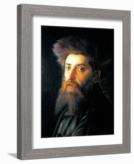 Portrait of Jew with Streimel-Isidor Kaufmann-Framed Art Print