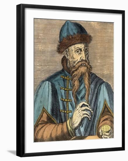 Portrait of Johannes Gutenberg (circa 1400-68) (Later Colouration)-Albrecht Mentz-Framed Giclee Print