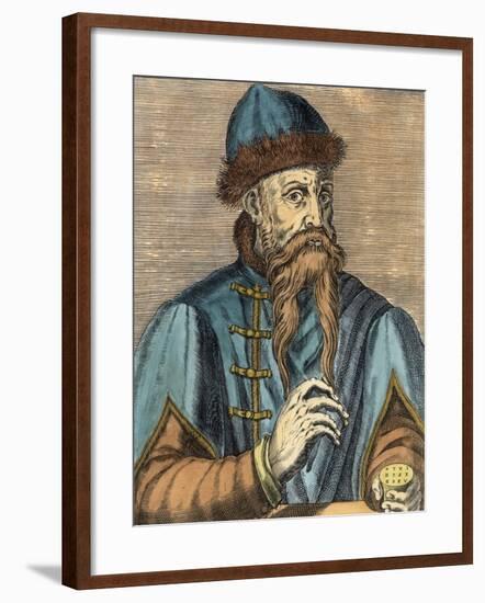 Portrait of Johannes Gutenberg (circa 1400-68) (Later Colouration)-Albrecht Mentz-Framed Giclee Print
