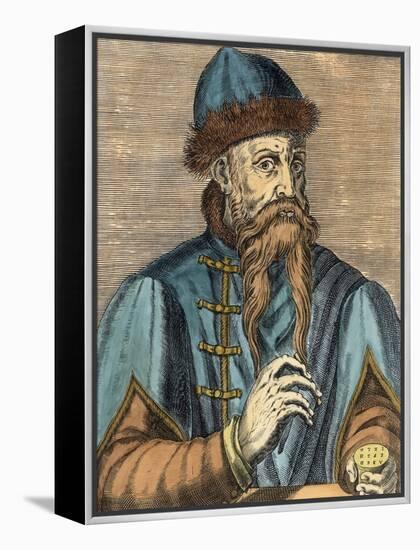 Portrait of Johannes Gutenberg (circa 1400-68) (Later Colouration)-Albrecht Mentz-Framed Premier Image Canvas