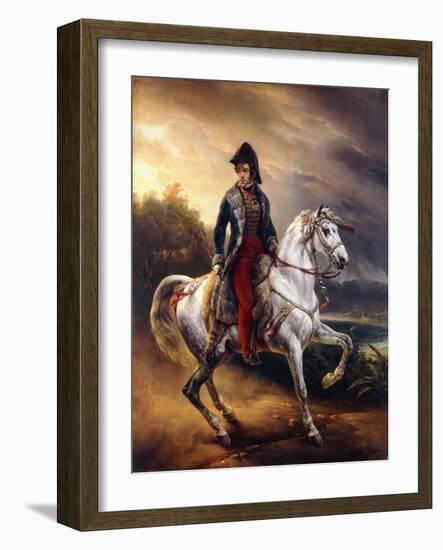 Portrait of Justo Machado Y Salcedo, Spanish Consul in Paris on Horseback, 1821-Horace Vernet-Framed Giclee Print