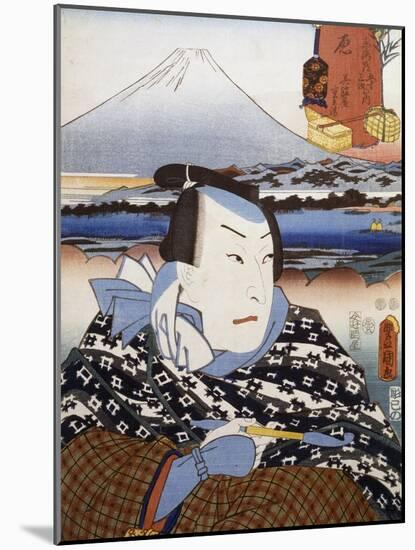 Portrait of Kabuki Theatre Actor in Front of Mount Fuji-null-Mounted Giclee Print