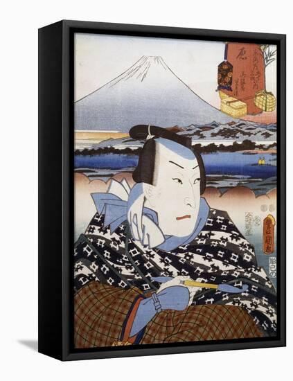 Portrait of Kabuki Theatre Actor in Front of Mount Fuji-null-Framed Premier Image Canvas