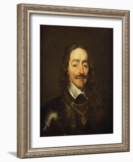 Portrait of King Charles I, Bust Length, Wearing Armour and the Collar of the Order of the Garter-William Dobson-Framed Giclee Print