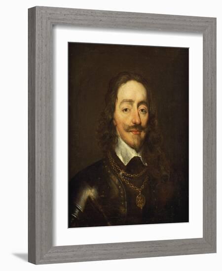 Portrait of King Charles I, Bust Length, Wearing Armour and the Collar of the Order of the Garter-William Dobson-Framed Giclee Print