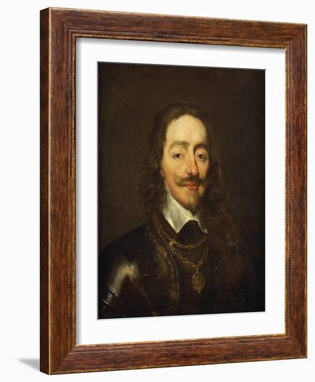 Portrait of King Charles I, Bust Length, Wearing Armour and the Collar of the Order of the Garter-William Dobson-Framed Giclee Print