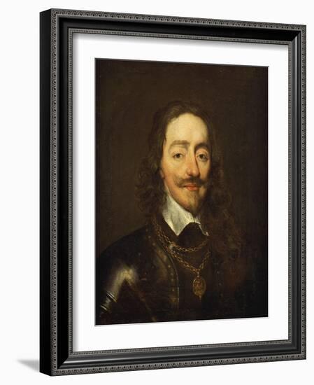 Portrait of King Charles I, Bust Length, Wearing Armour and the Collar of the Order of the Garter-William Dobson-Framed Giclee Print