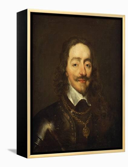 Portrait of King Charles I Wearing Armour and the Collage of the Order of the Garter-William Dobson-Framed Premier Image Canvas