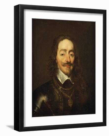 Portrait of King Charles I Wearing Armour and the Collage of the Order of the Garter-William Dobson-Framed Giclee Print