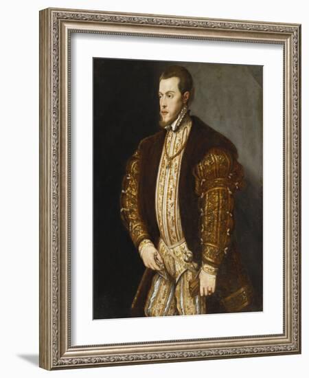 Portrait of King Philip II of Spain, in Gold-Embroidered Costume with Order of the Golden Fleece-Titian (Tiziano Vecelli)-Framed Giclee Print