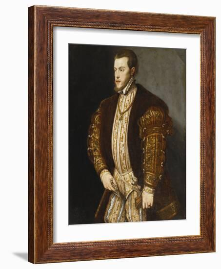 Portrait of King Philip II of Spain, in Gold-Embroidered Costume with Order of the Golden Fleece-Titian (Tiziano Vecelli)-Framed Giclee Print