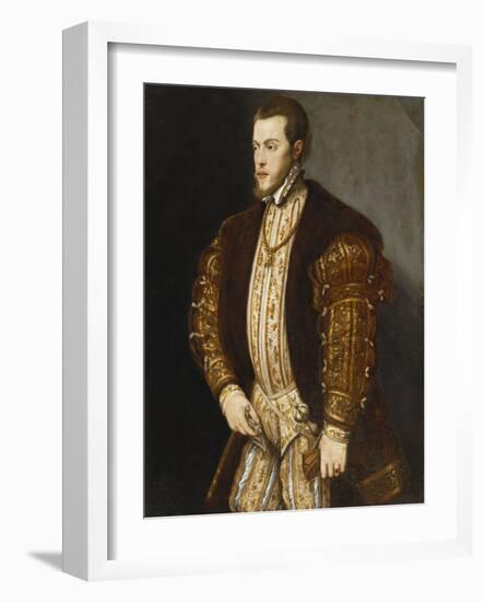 Portrait of King Philip II of Spain, in Gold-Embroidered Costume with Order of the Golden Fleece-Titian (Tiziano Vecelli)-Framed Giclee Print